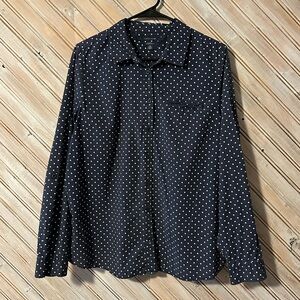 Tommy Hilfiger Dark Blue Polka Dot Button Down Dress Shirt Relaxed Fit